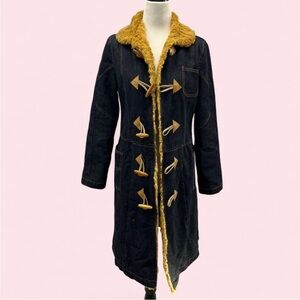 Y2K fur trim denim coat